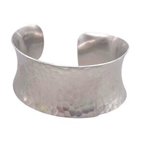 A.V. Max NYC Wide Hammered Brass Concave Cuff Bracelet Silver Tone